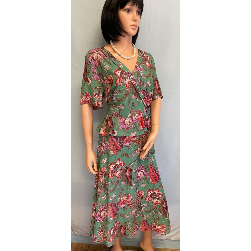 GIBSON & LATIMER Green with Multicolor Flowered Short Sleeve Dress Size 2XL NWT